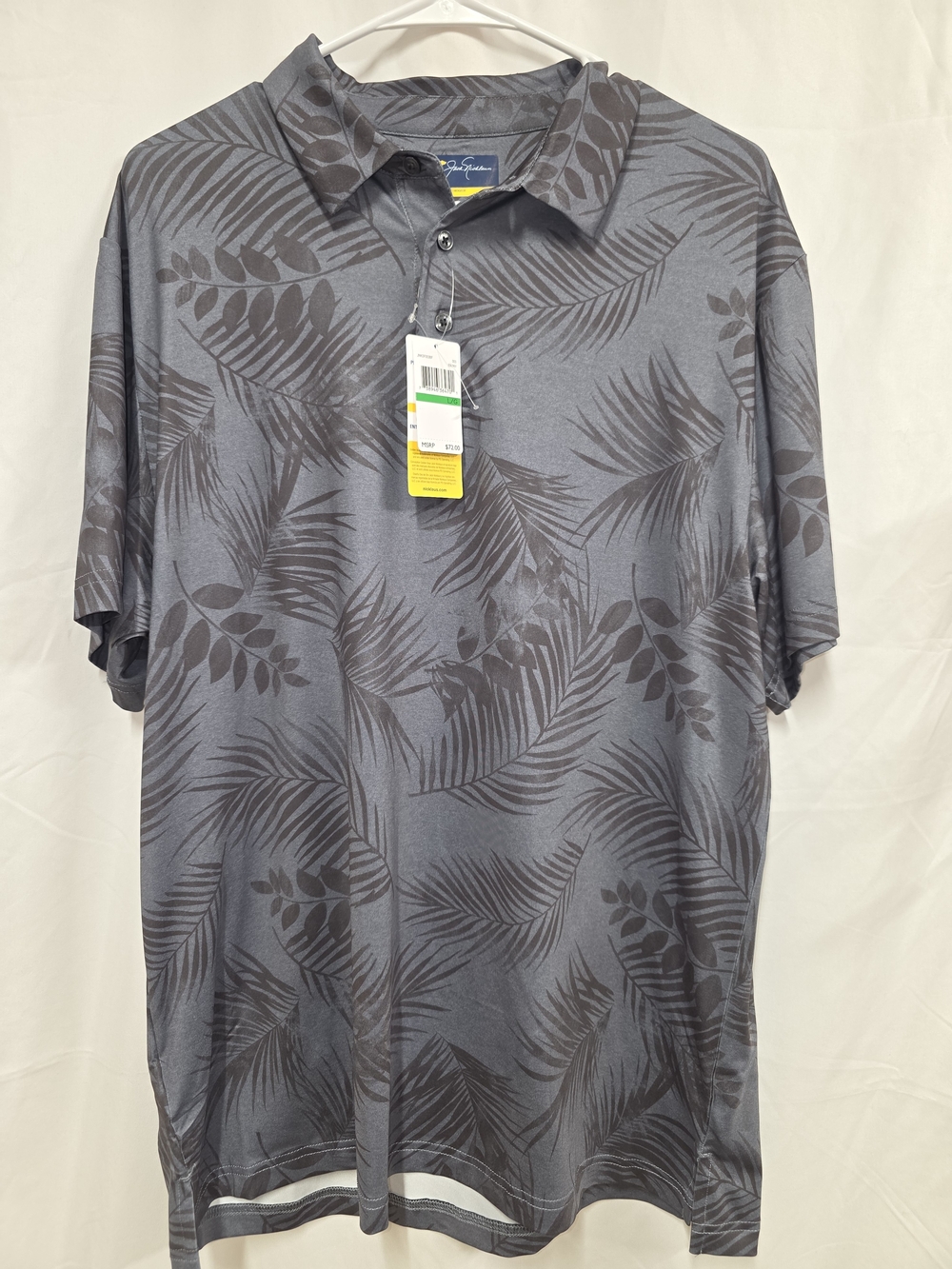 NWT Men's Gray Leaf-Print Polo Shirt